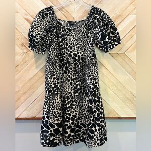 Who What Wear Animal Print Tiered Puff Sleeve Dress Size S